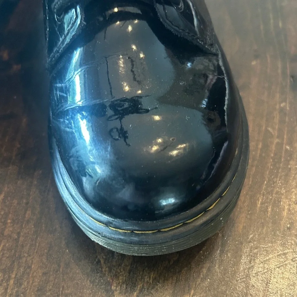 Dr. Martens 1460 J Combat Boots Kids Size 4 Black Patent Leather Side Zip Grunge